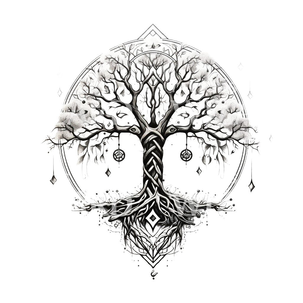 Conception de tatouage d'arbre de vie noir et gris