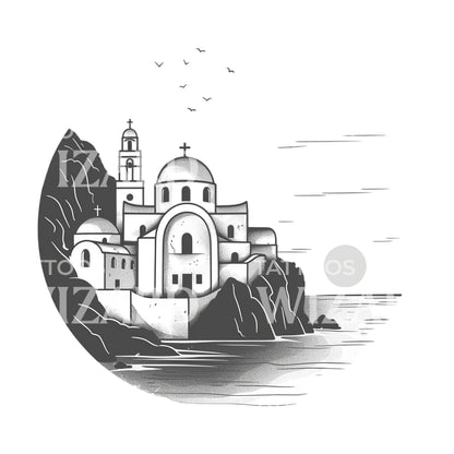 Minimalist View of Santorini Tattoo Design