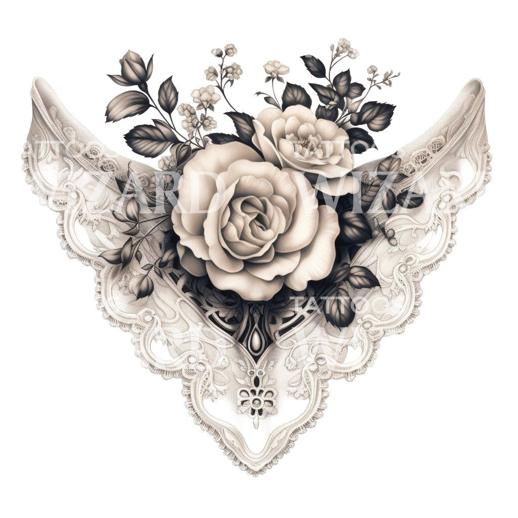Französische Spitzenunterwäsche mit Rosen-Tattoo-Design