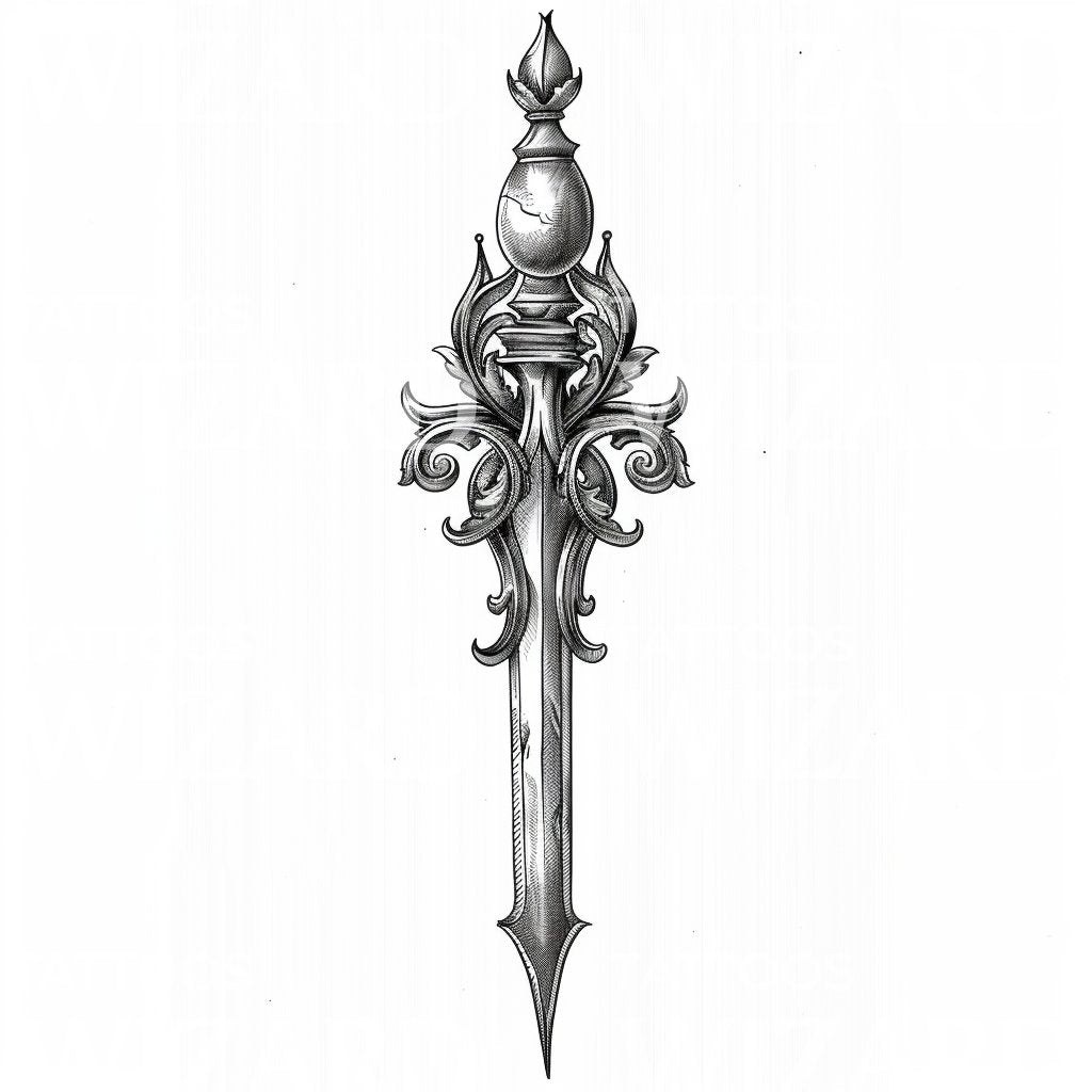 Enigmatic Medieval Dagger Tattoo Design – Tattoos Wizard Designs