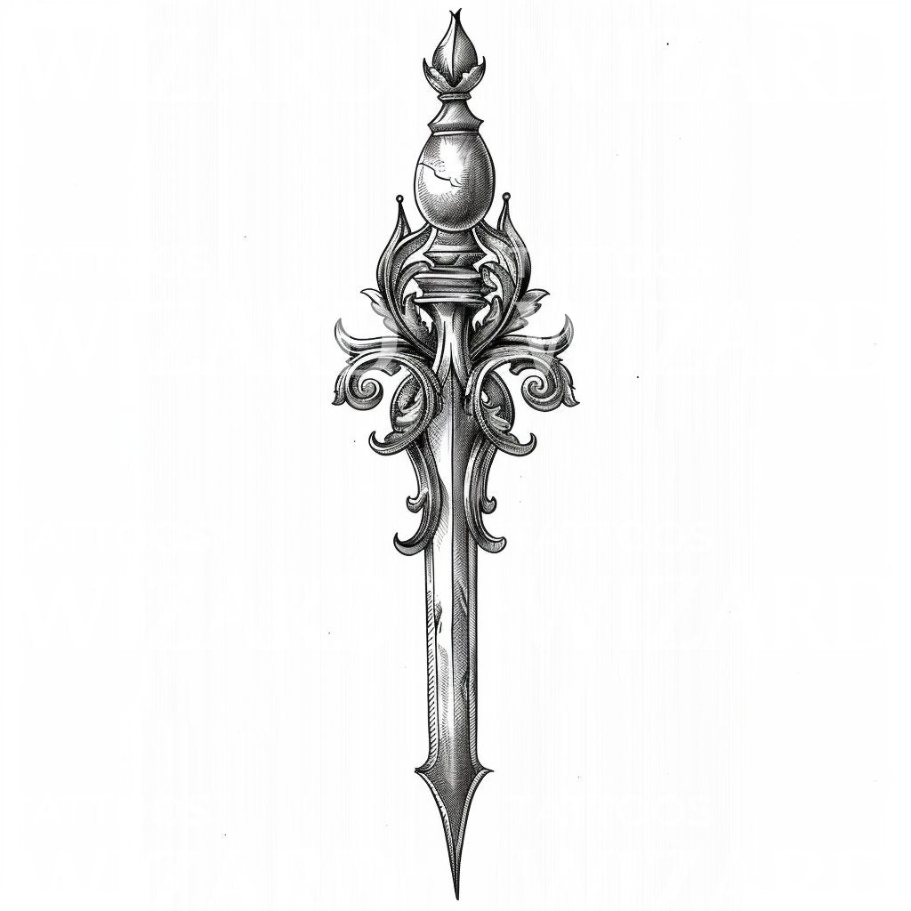 Enigmatic Medieval Dagger Tattoo Design