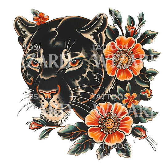 Old School Japanese Style Panther Tattoo Design
