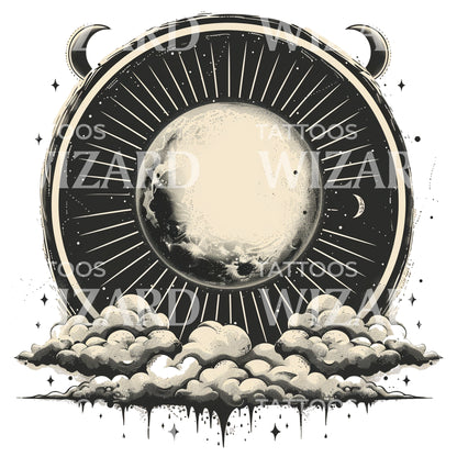 Medieval Engraving of a Solar Eclipse Tattoo Design