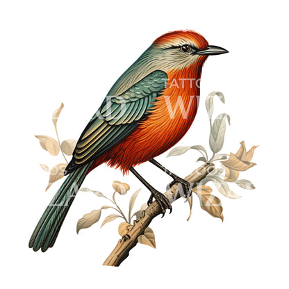 Tropical Bird Vintage Style Tattoo Design