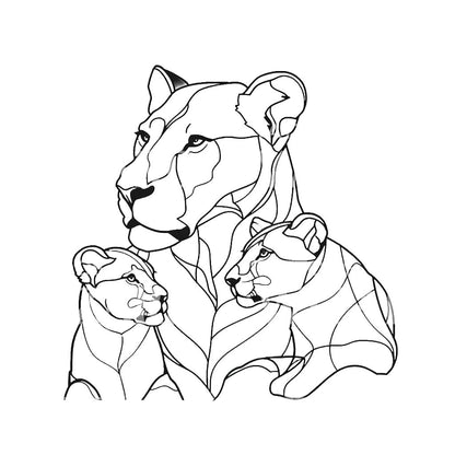 Minimalist Lioness and Cubs Tattoo Design