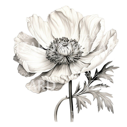 Black and Grey Anemone Tattoo Design