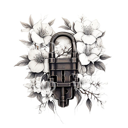 Lock and Cherry Blossom Tattoo Design