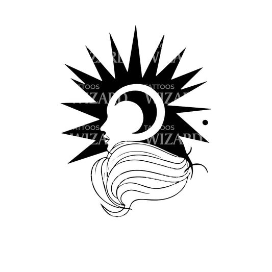 Conception de tatouage d'allégorie du soleil et de la lune