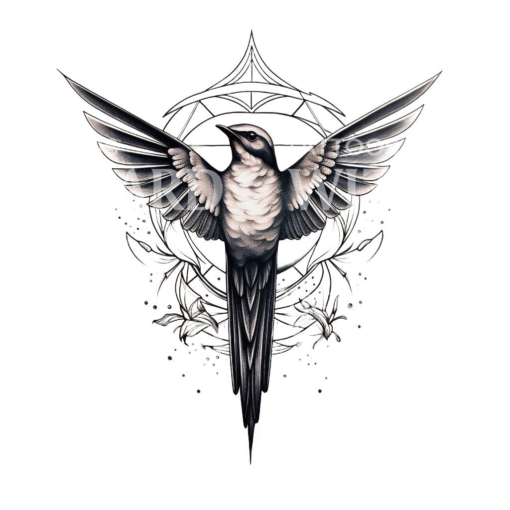 Ornamental Swallow Bird Tattoo Design