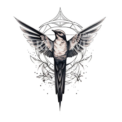 Ornamental Swallow Bird Tattoo Design
