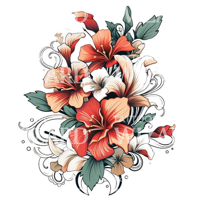 Neo Traditional Ibiscus Tattoo Design