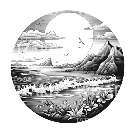 Beach Landscape Black and Grey Design