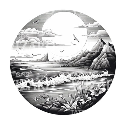 Beach Landscape Black and Grey Design