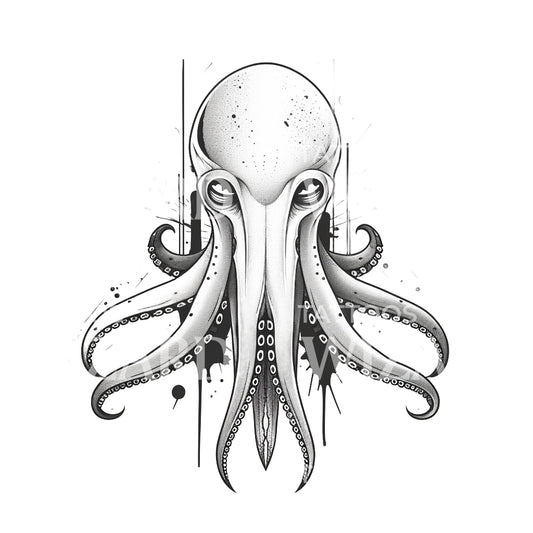 Alien Squid Black & Grey Tattoo Design