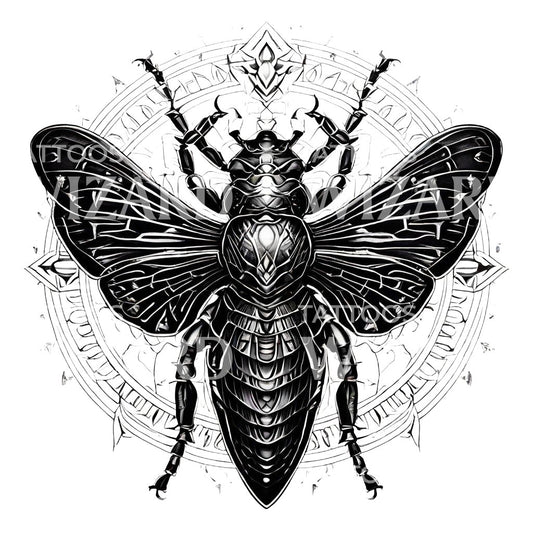 Blackwork Egyptian Scarab Beetle Tattoo Design