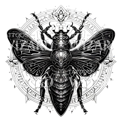 Blackwork Egyptian Scarab Beetle Tattoo Design