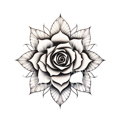 Rose Mandala Blackwork Tattoo Design
