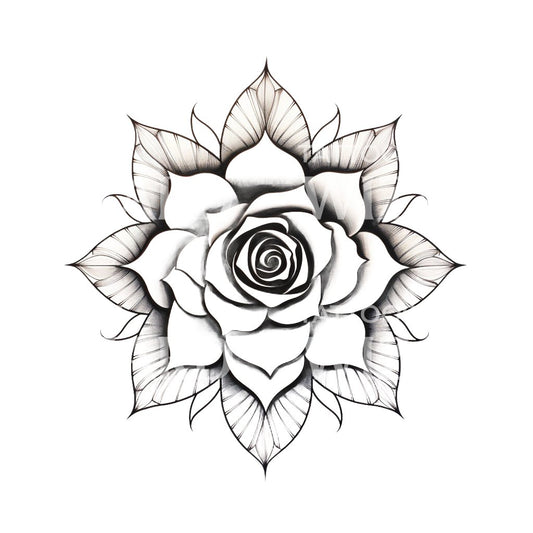 Schwarzes Tattoo mit Rosen-Mandala
