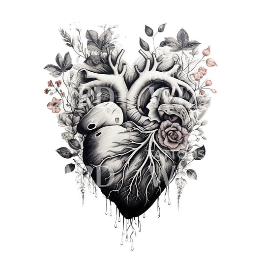 Conception de tatouage coeur anatomique noir et gris