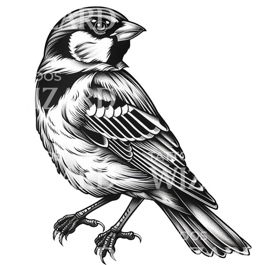 Black and White Sparrow Bird Tattoo Design