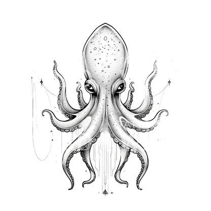 Cosmic Squid Black and Grey Tattoo Design