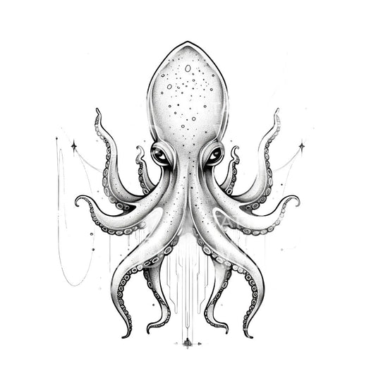 Cosmic Squid Black and Grey Tattoo Design