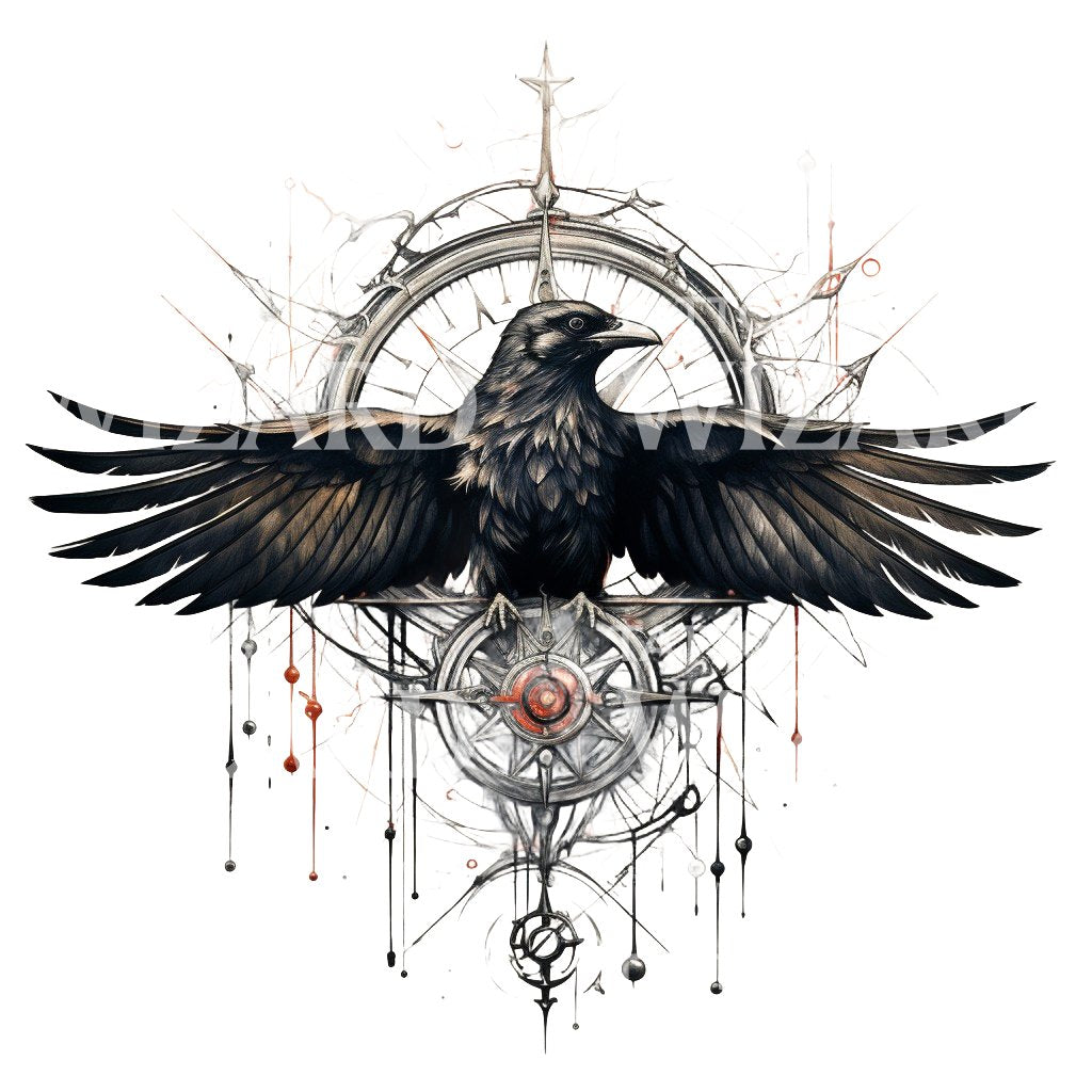 Raven Compass Raven Open Wings Tattoo Design – Tattoos Wizard Designs