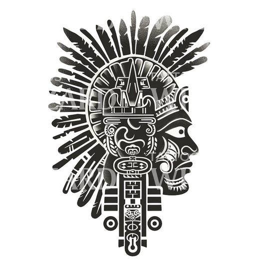 Mayan God Mask Tattoo Design