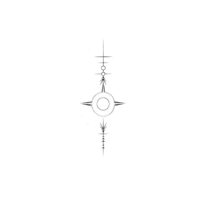 Fineline Abstract Sun and Compass Tattoo Design