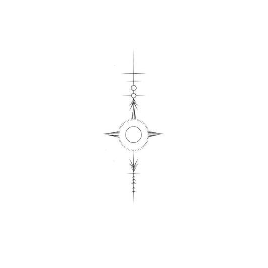 Fineline Abstract Sun and Compass Tattoo Design