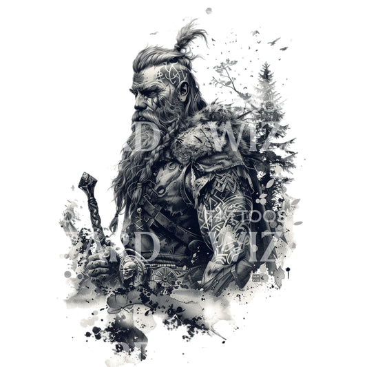 Strong Viking Warrior Tattoo Design