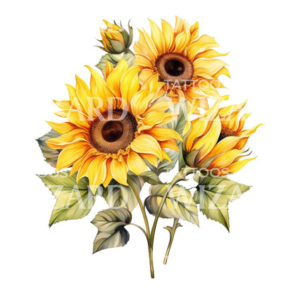 Botanical Sunflower Tattoo Design