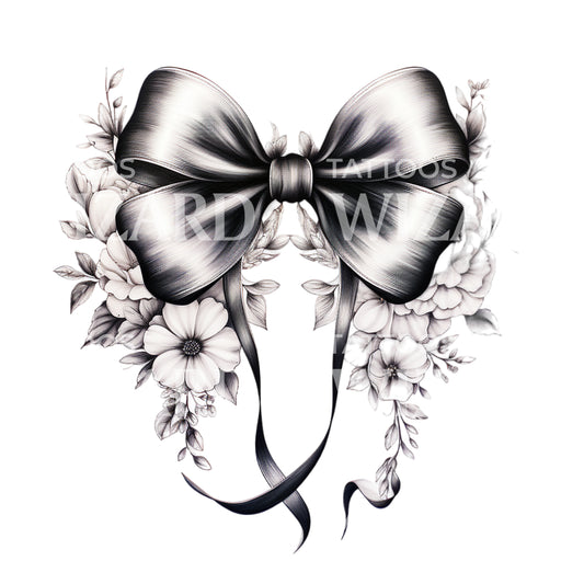 Black and Grey Lovely Bow Tattoo Design
