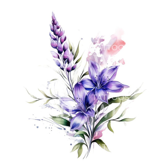 Conception de tatouage de fleur de bruyère aquarelle