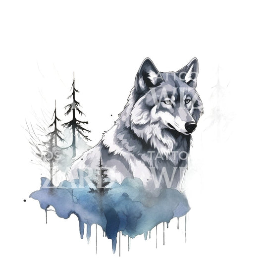 Watercolor Wolf Tattoo Design