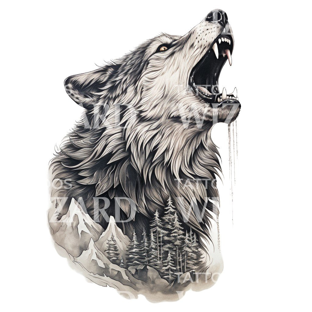 Howling Wolf Tattoo Design