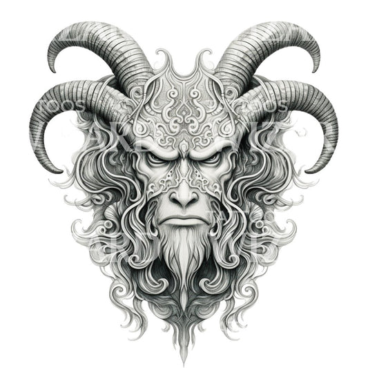 Mythical Minotaur Face Tattoo Design