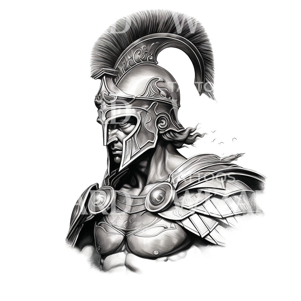 Roman Warrior Bust Tattoo Design
