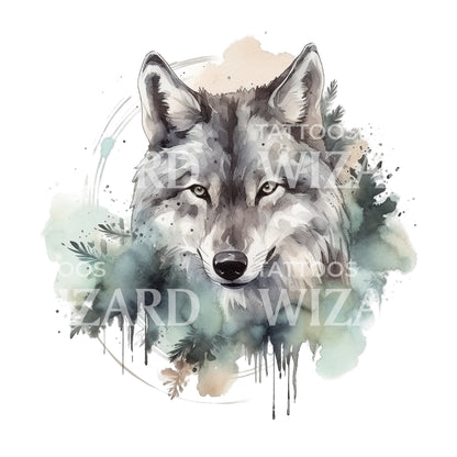 Watercolor Wolf Tattoo Design
