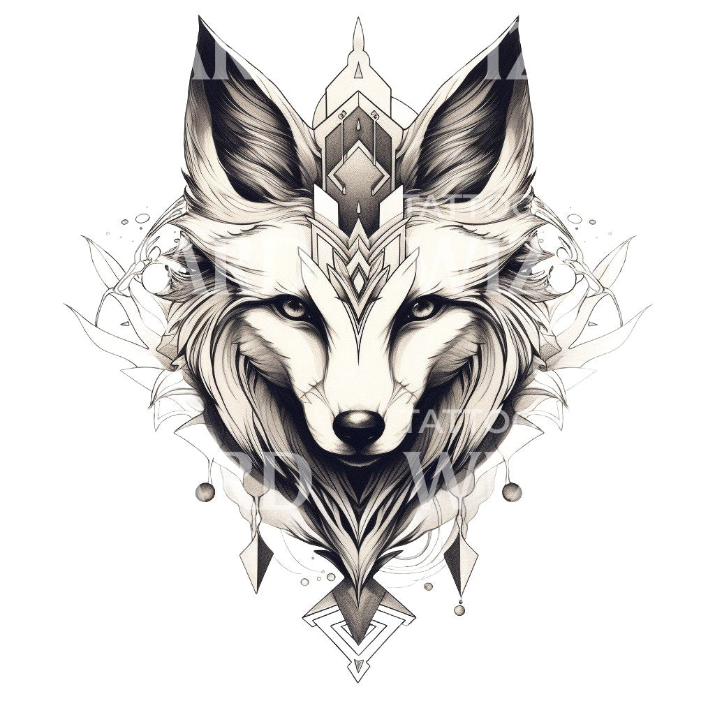 Conception de tatouage de renard noir et gris