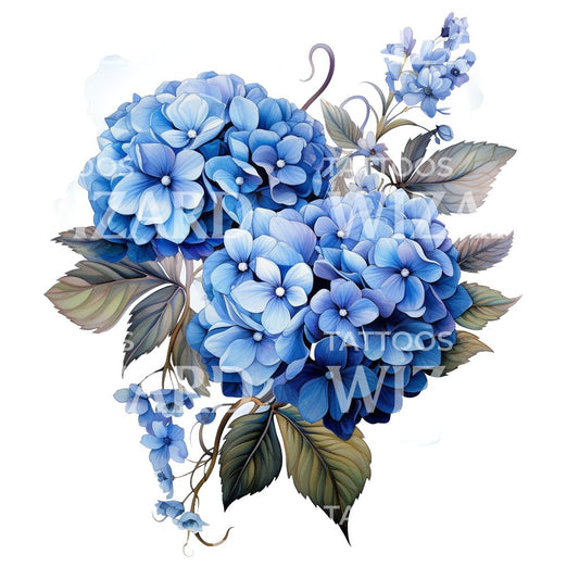 Blaues Hortensien Tattoo-Design