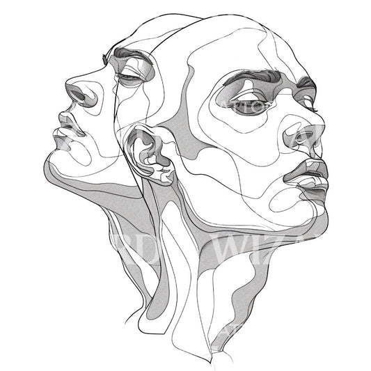 Double Faced Man Drawing Tattoo Design