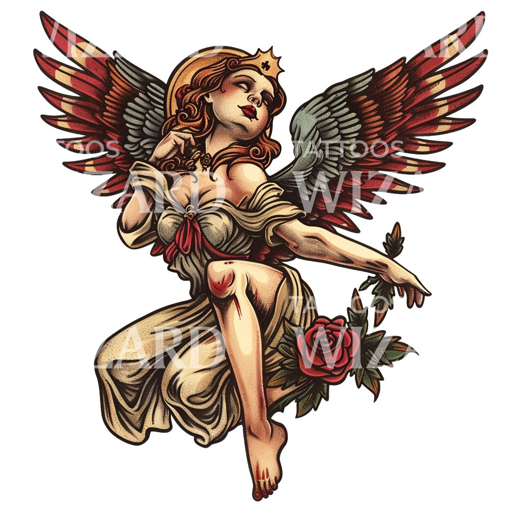 Old School Engel Frau Tattoo Design