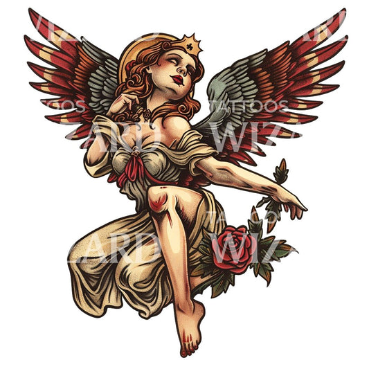 Old School Angel Woman Tattoo Design