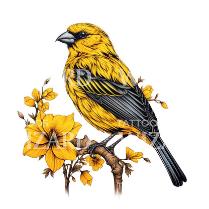 Yellow Canary Bird Tattoo Design