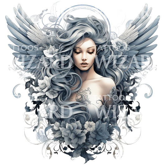 Conception de tatouage de portrait de femme ange délicat