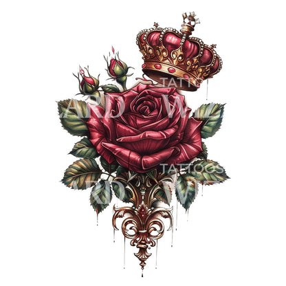 Crowned Majestic Rose Tattoo Design