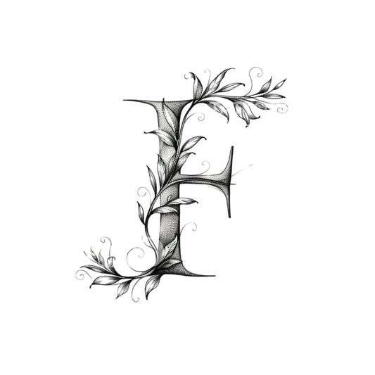 Buchstabe F mit Blättern Tattoo-Design