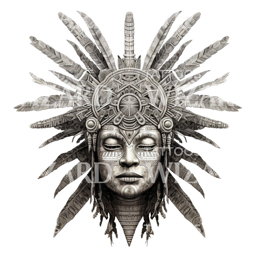 Ritualistic Inca Shaman Woman Mask Tattoo Design – Tattoos Wizard Designs