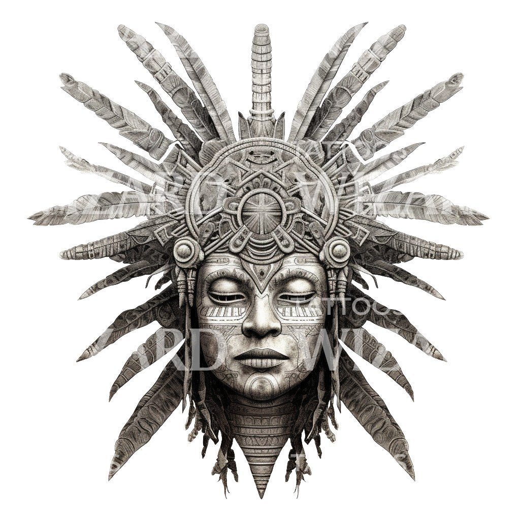 Ritualistic Inca Shaman Woman Mask Tattoo Design